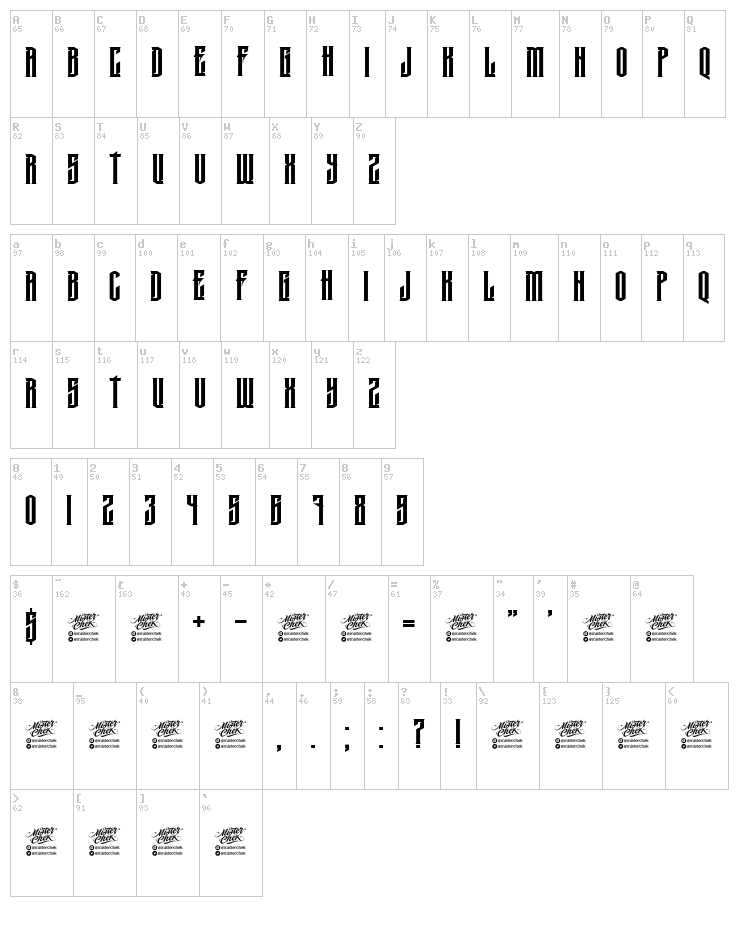 MCF Krechet font map
