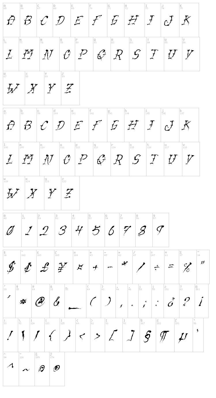 VTC Sumi Slasher One font map