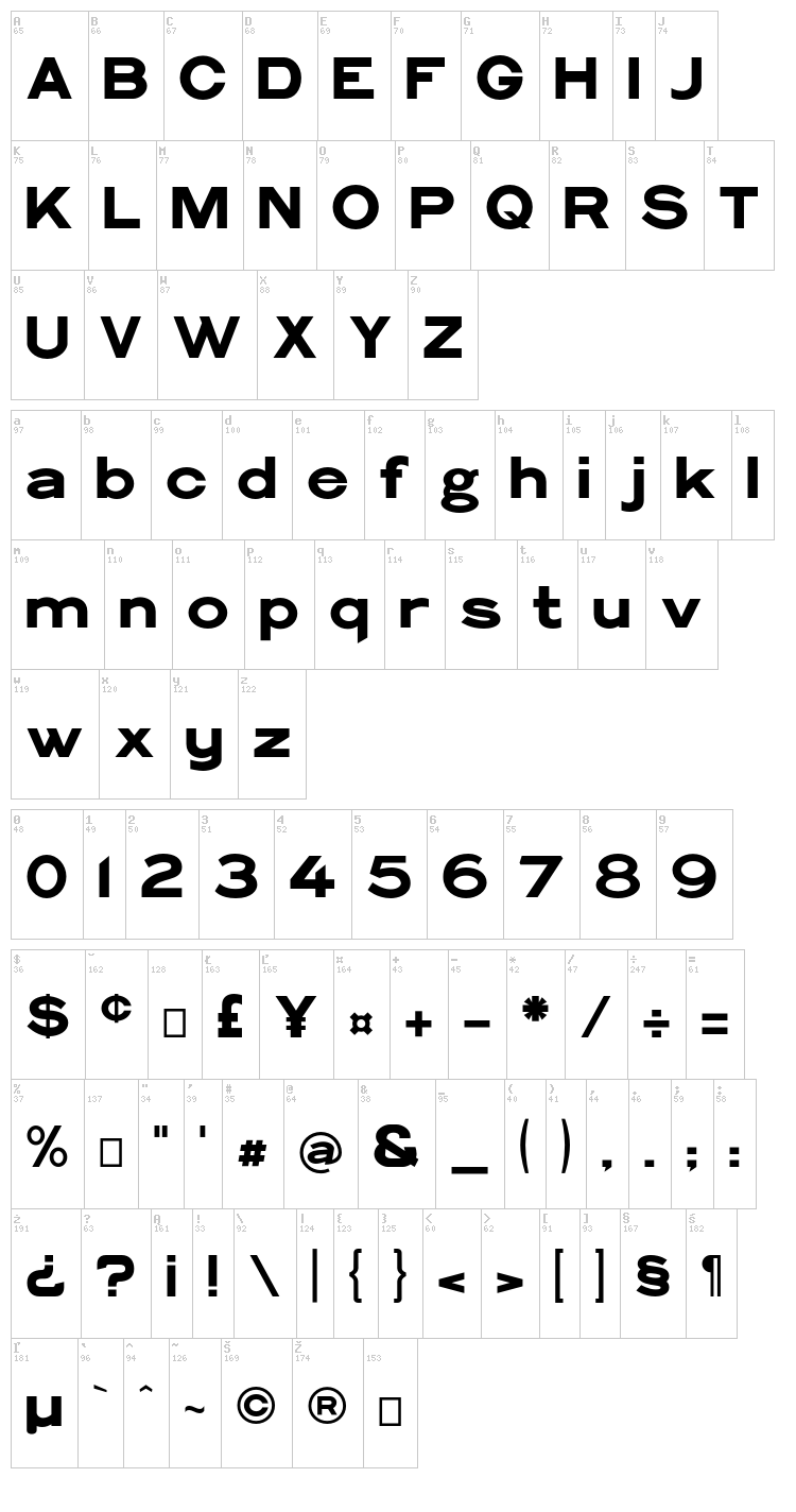 Philadelphian Gothic font map