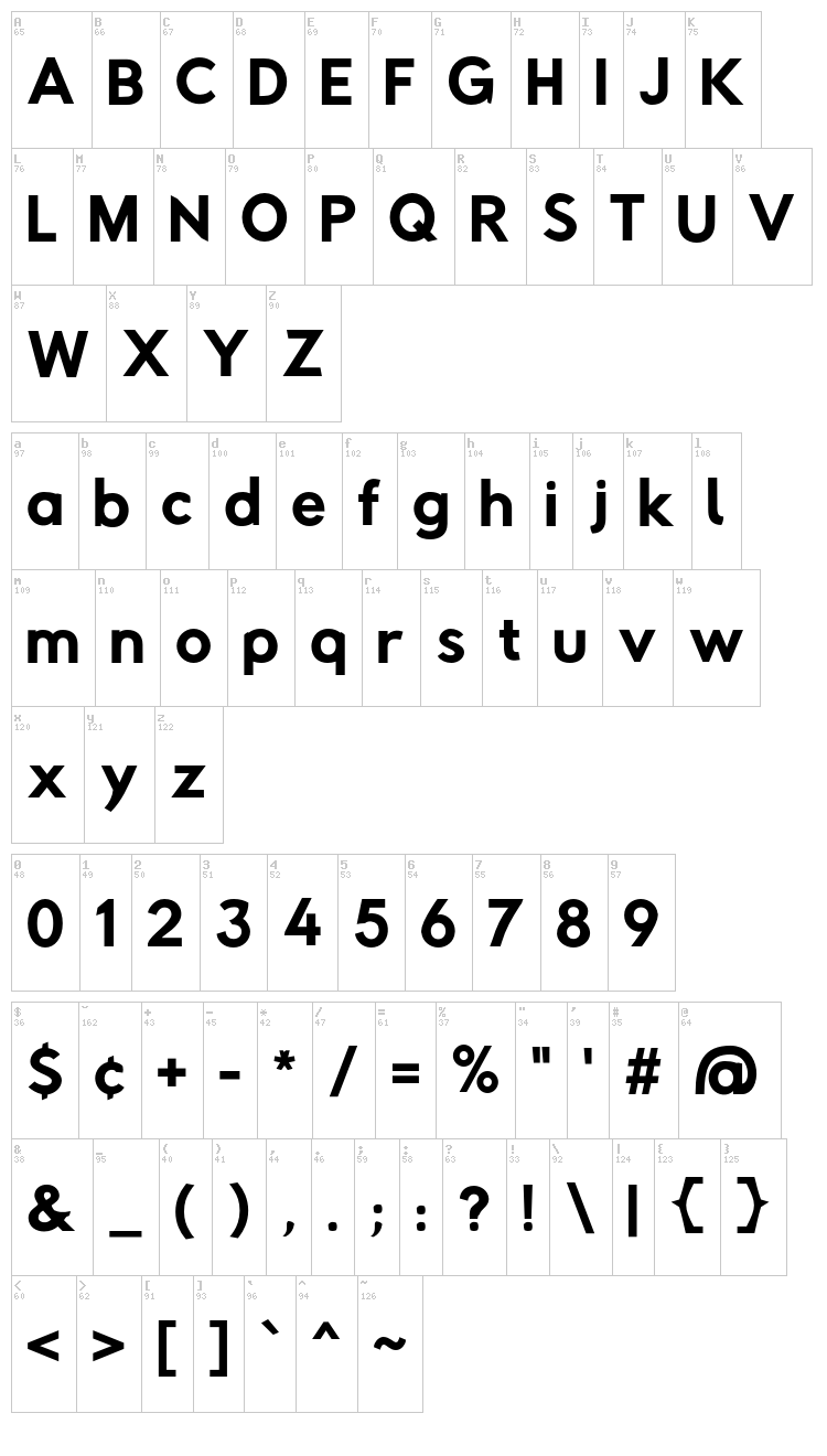 Rabbid Highway Sign II font map