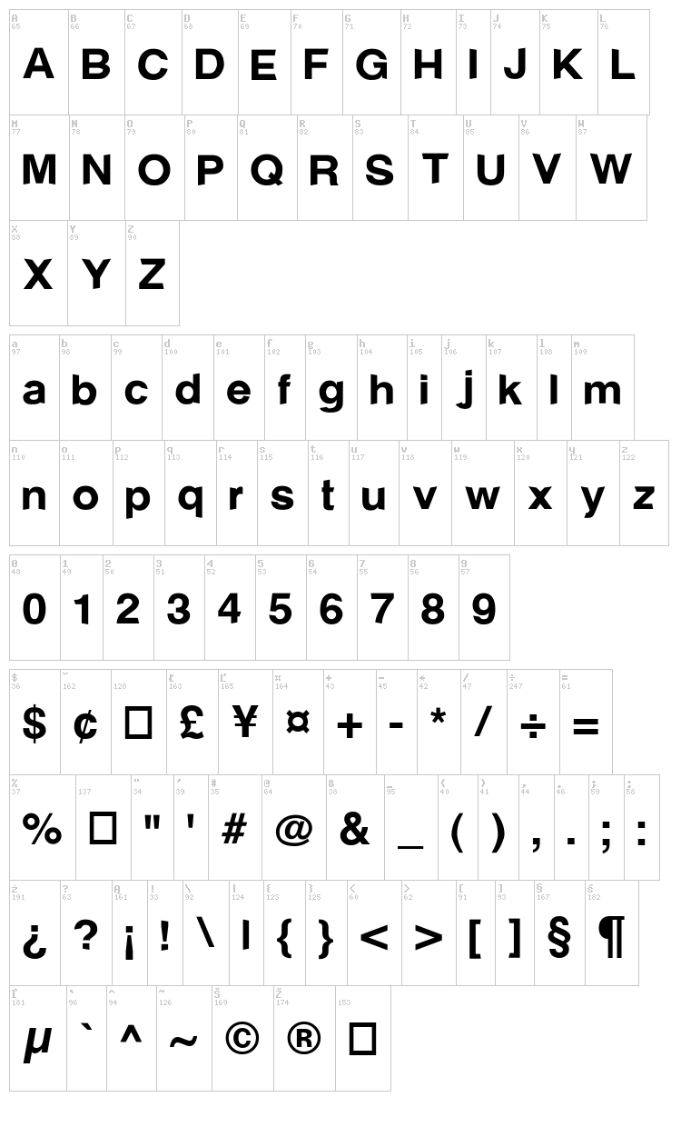 Rayjoe font map