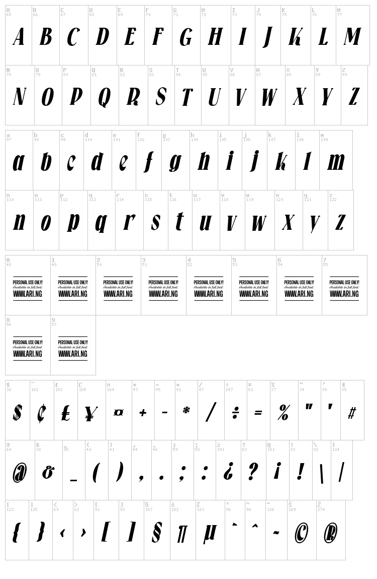 Falkin Serif font map