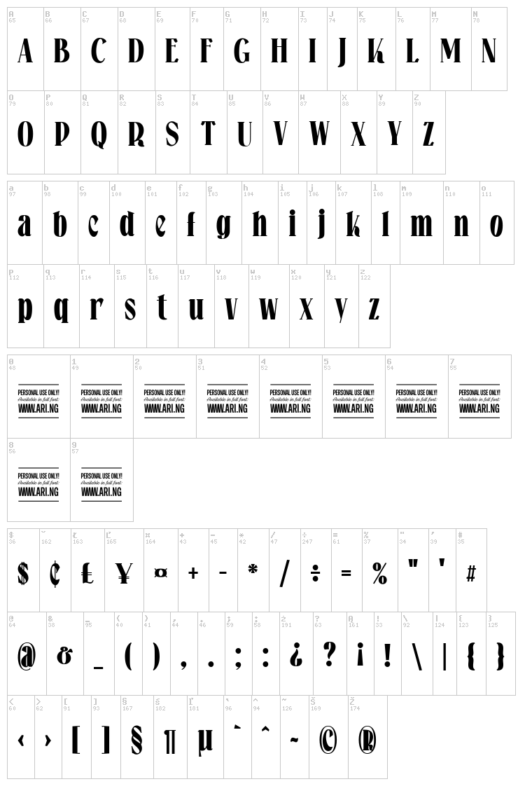 Falkin Serif font map