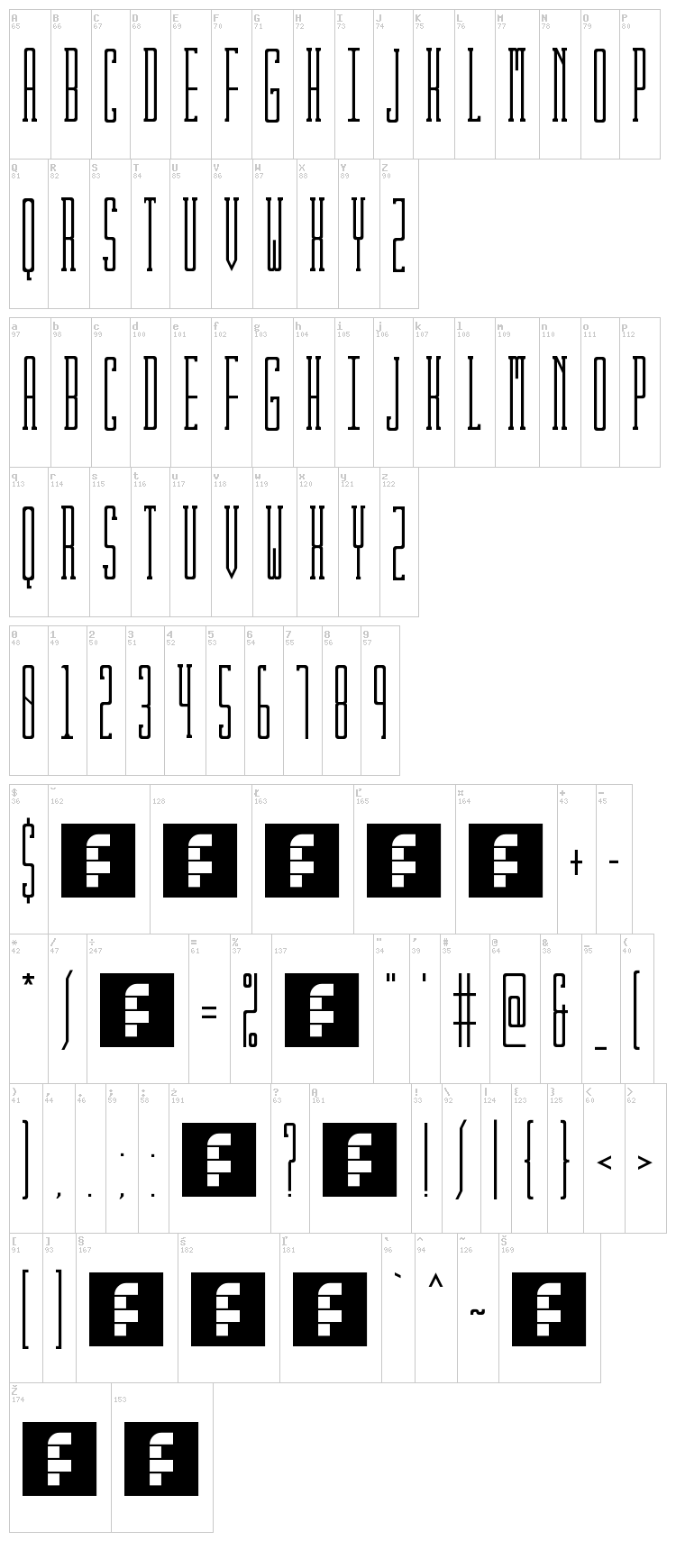 Kibby Slab font map