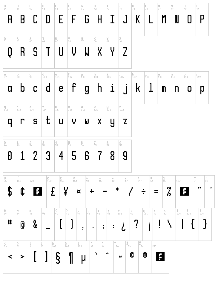 XLMonoAlt font map