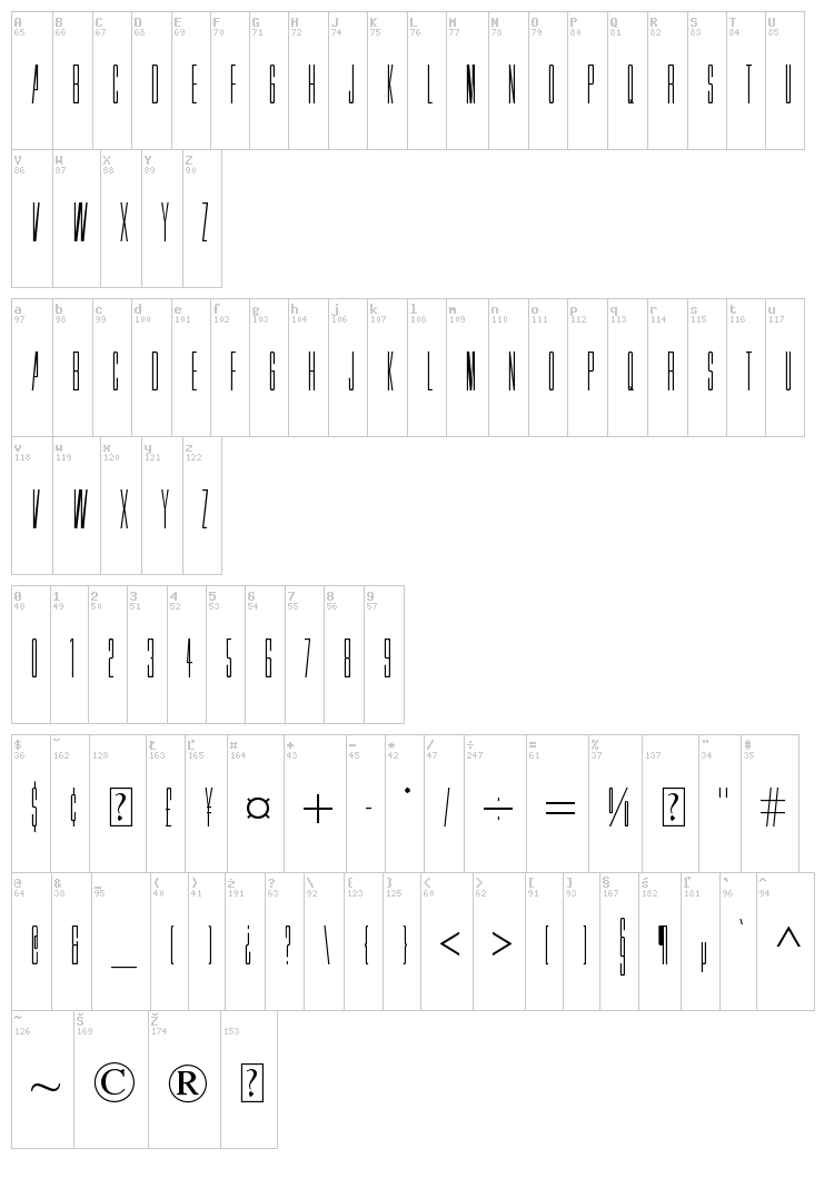 Movie Letters font map