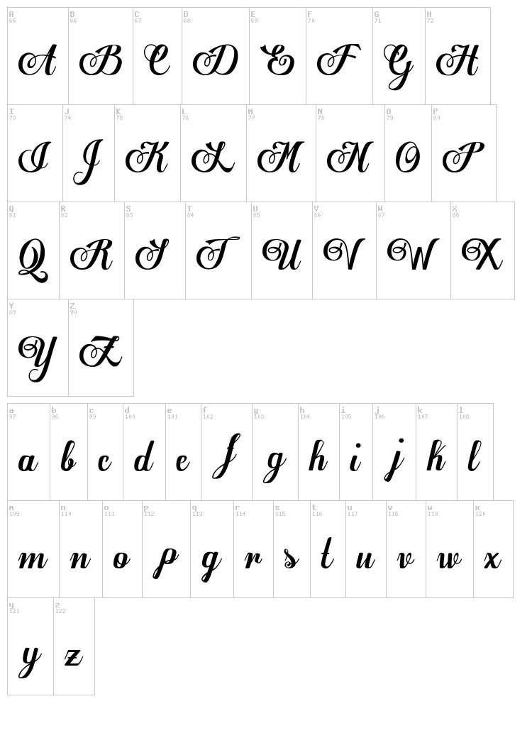 Egregio Script font map