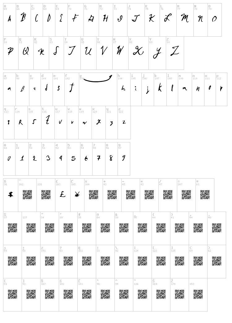Broken Mustangs font map