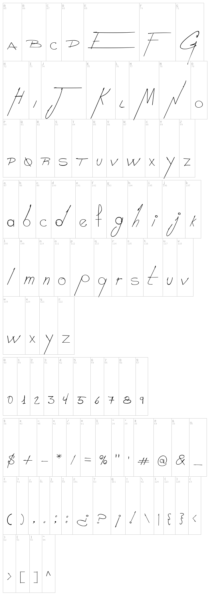 Good Night font map