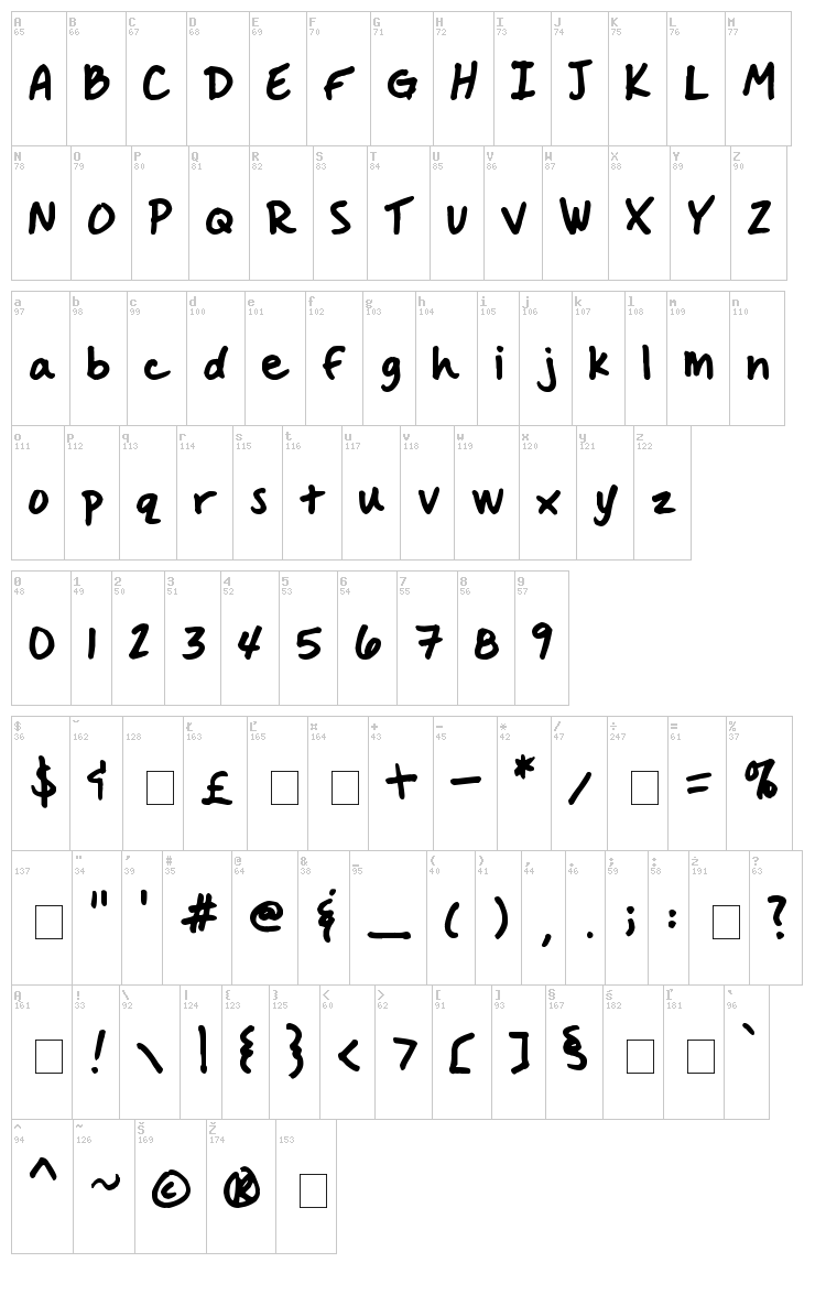 Handwritten Crystal font map