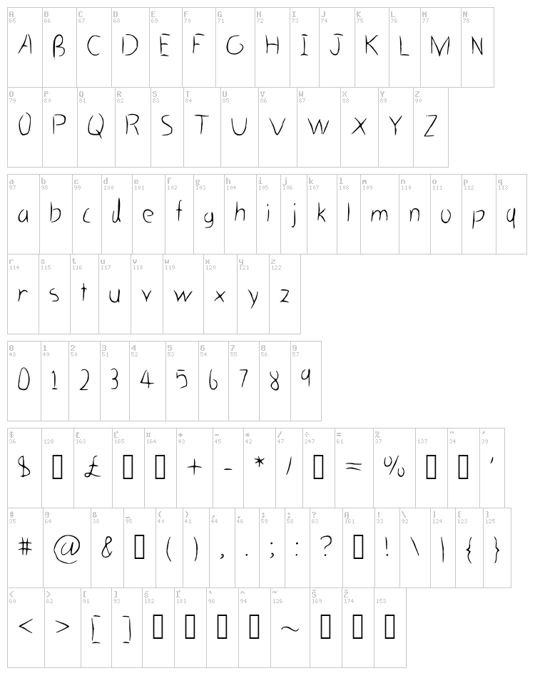 Hasty Grass VL font map