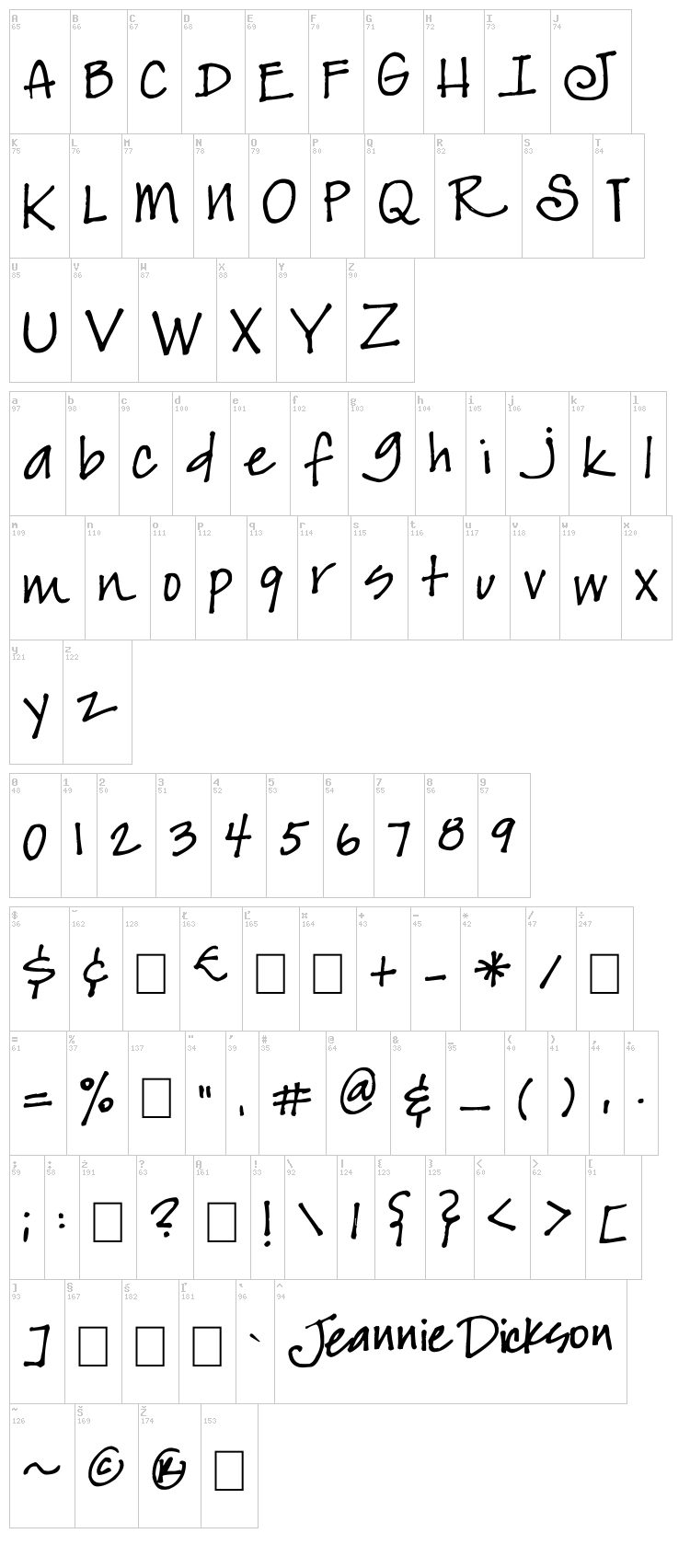 JeansFont font map