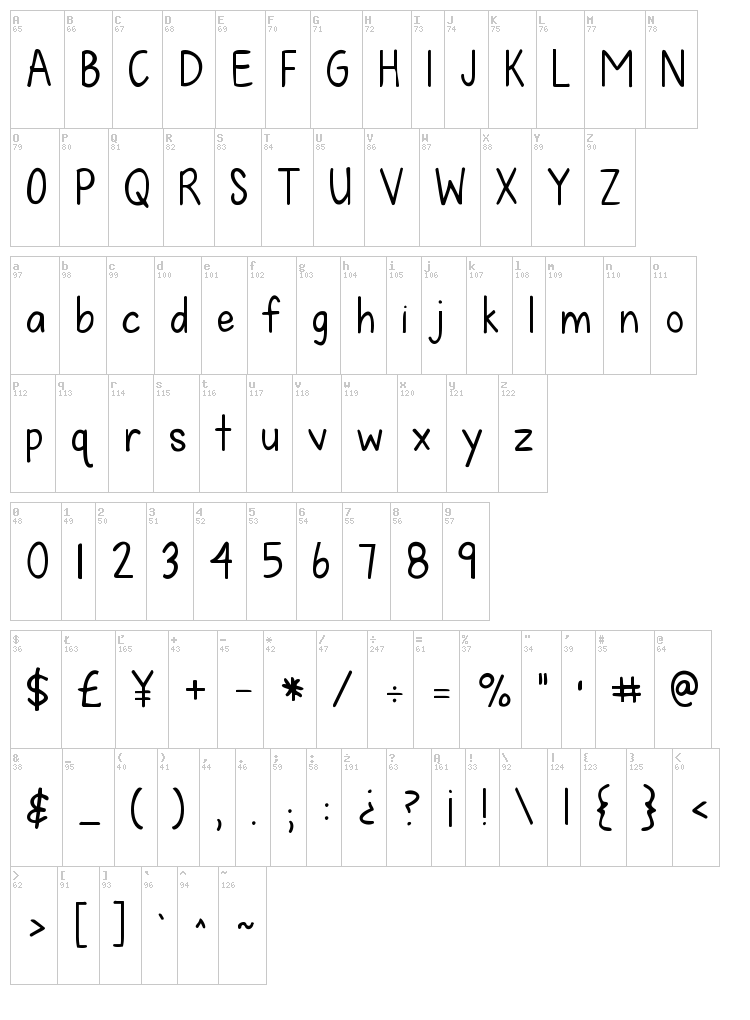 KG Fall For You font map