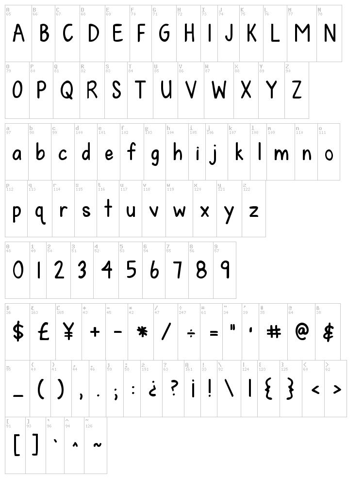 KG Fall For You font map