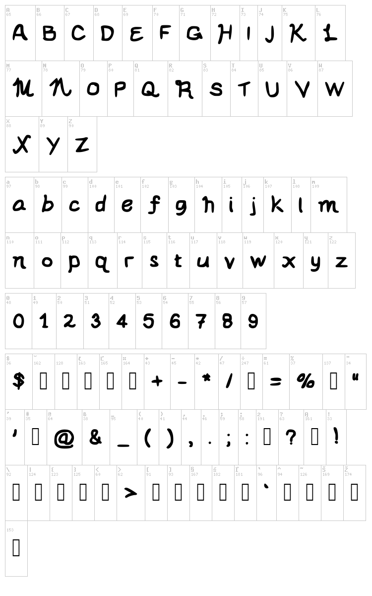 Le Dante's Super Special Font font map