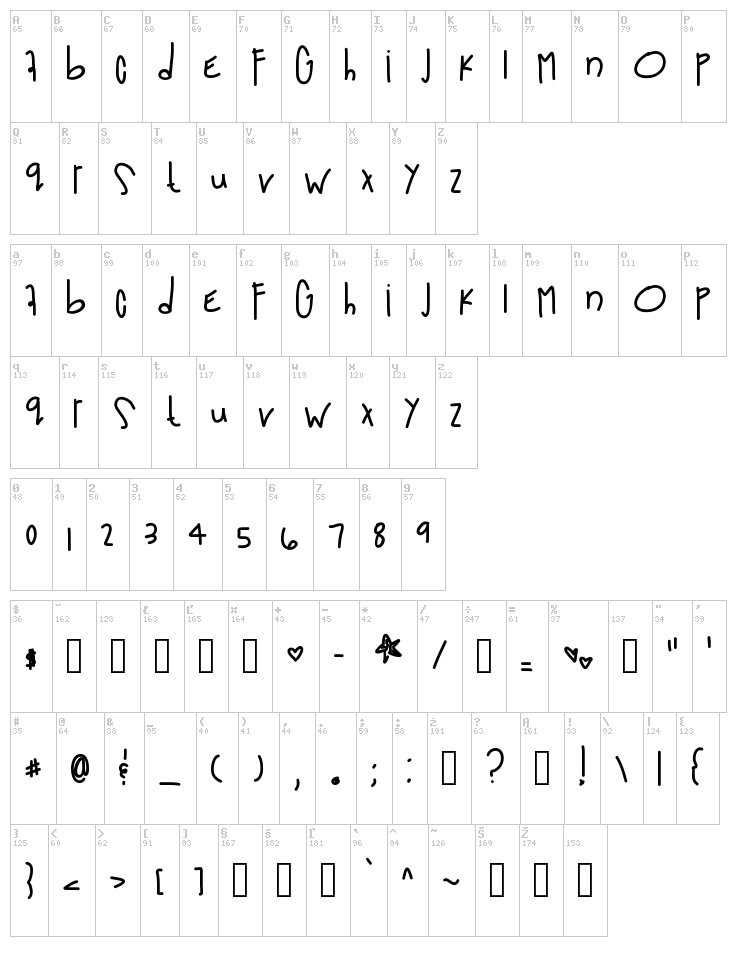 Out Of Space font map