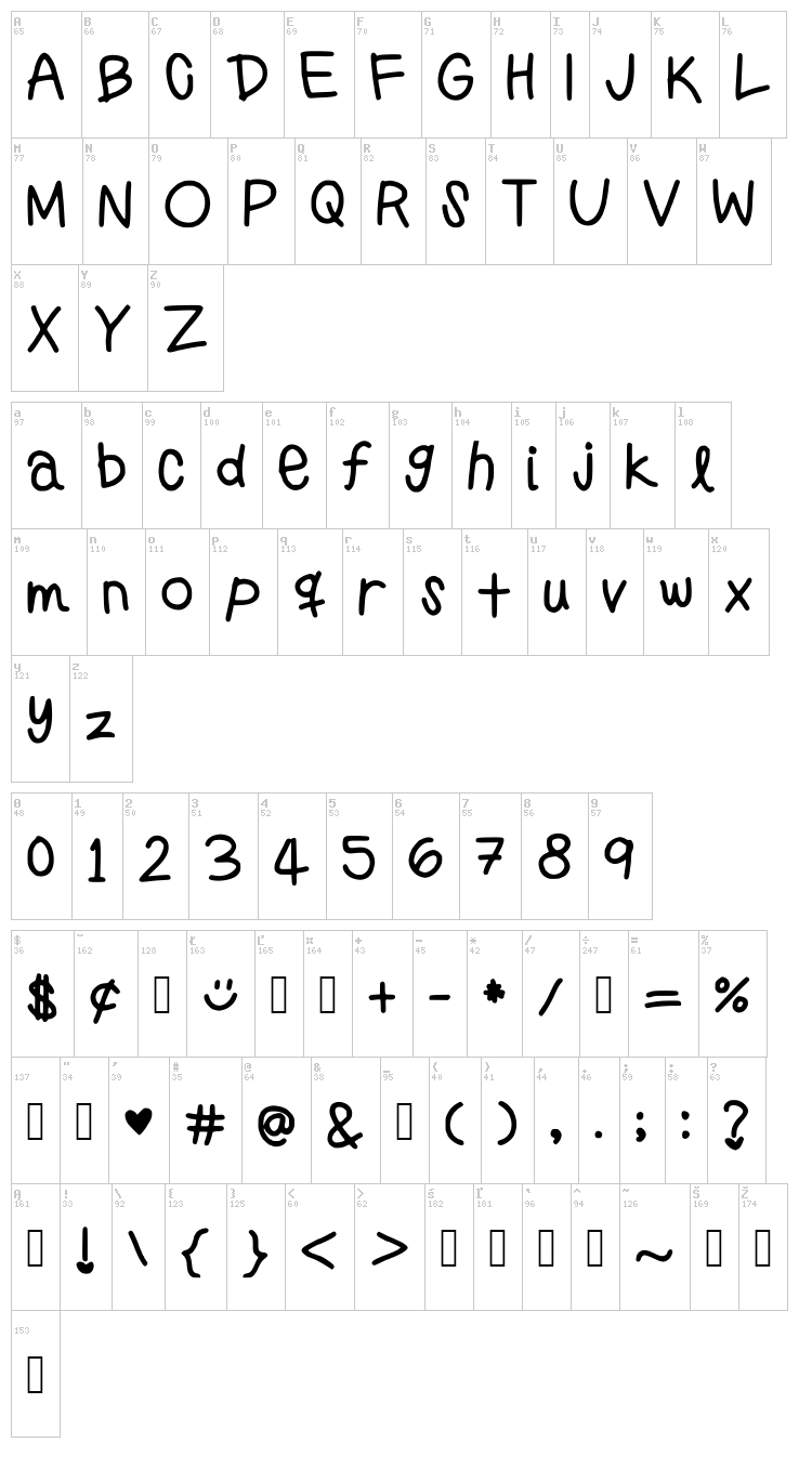 Preppy Girls Handwriting font map