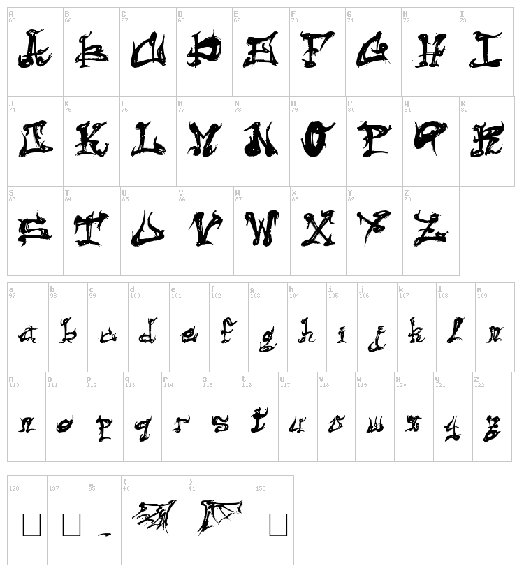 Dark Flame font map