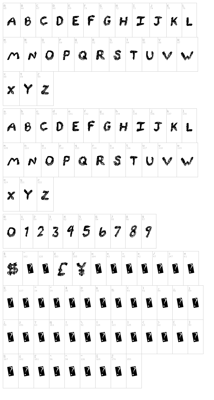 Rocking Lines font map