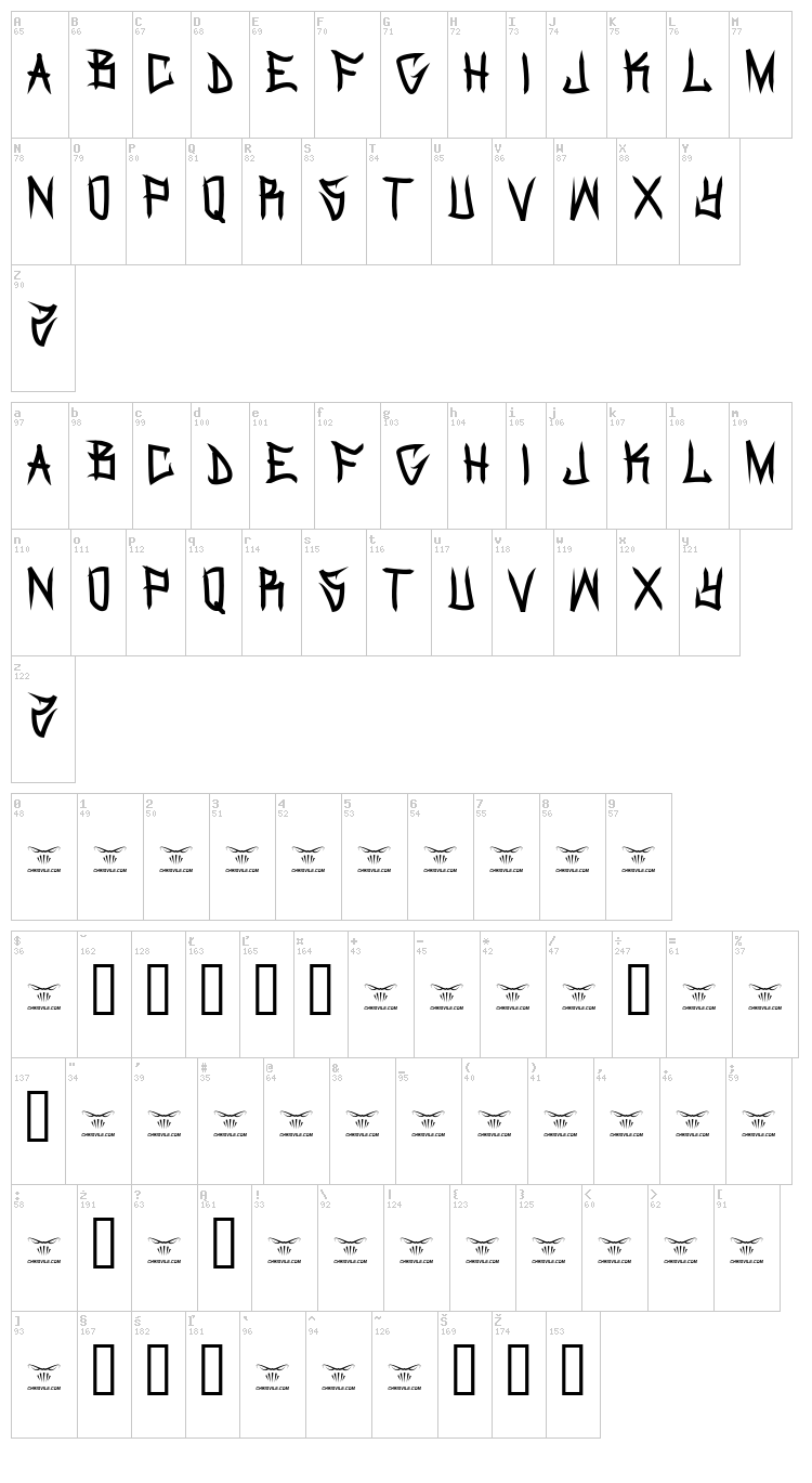 Ol Skool font map