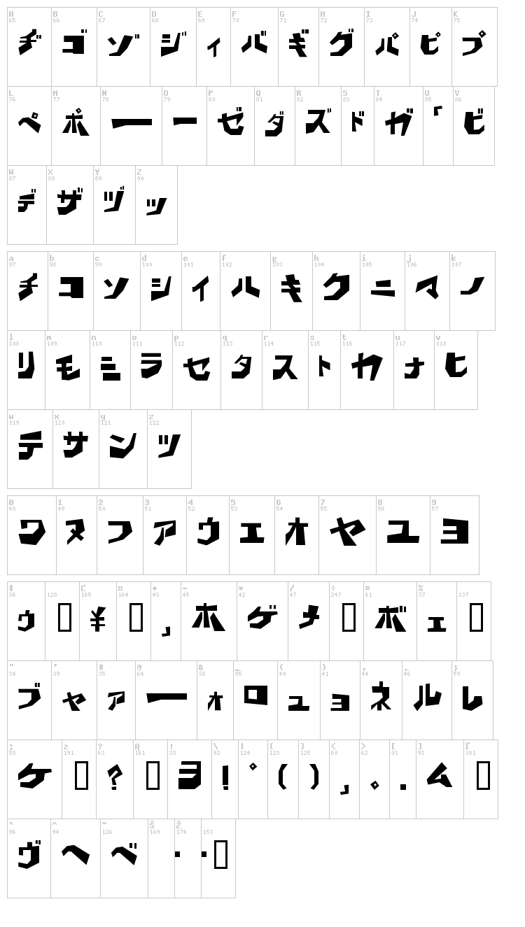BD Wakarimasu font map