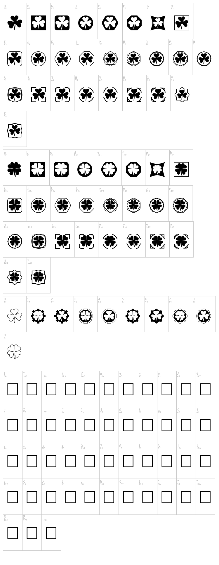 Clover Things font map