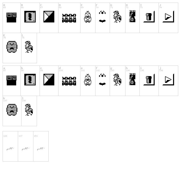 Weird Mario Bros font map