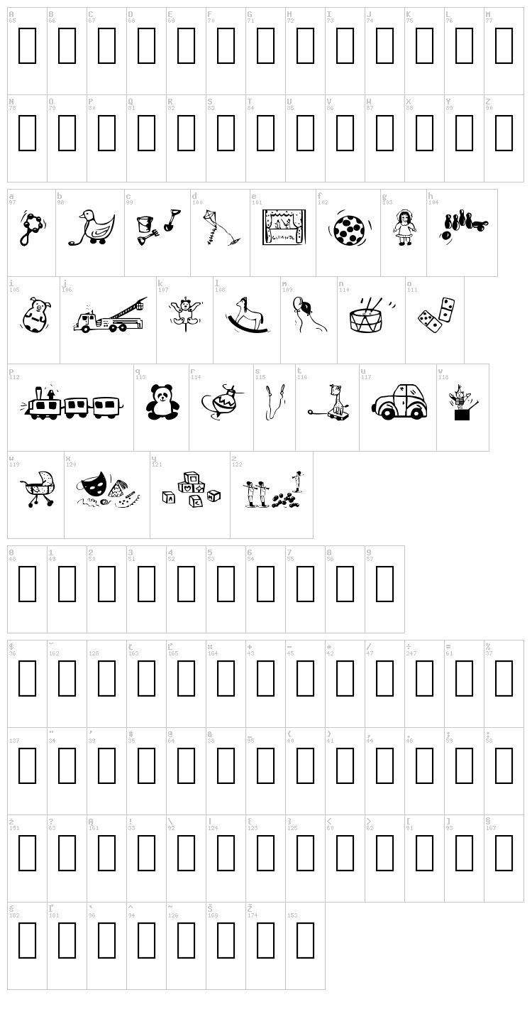 Toys'4U font map