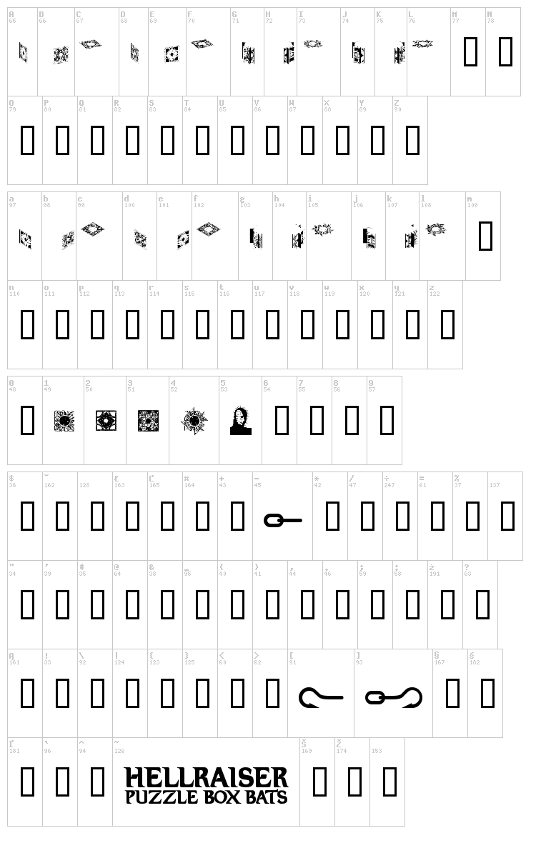 Hellraiser Puzzlebox Bats font map