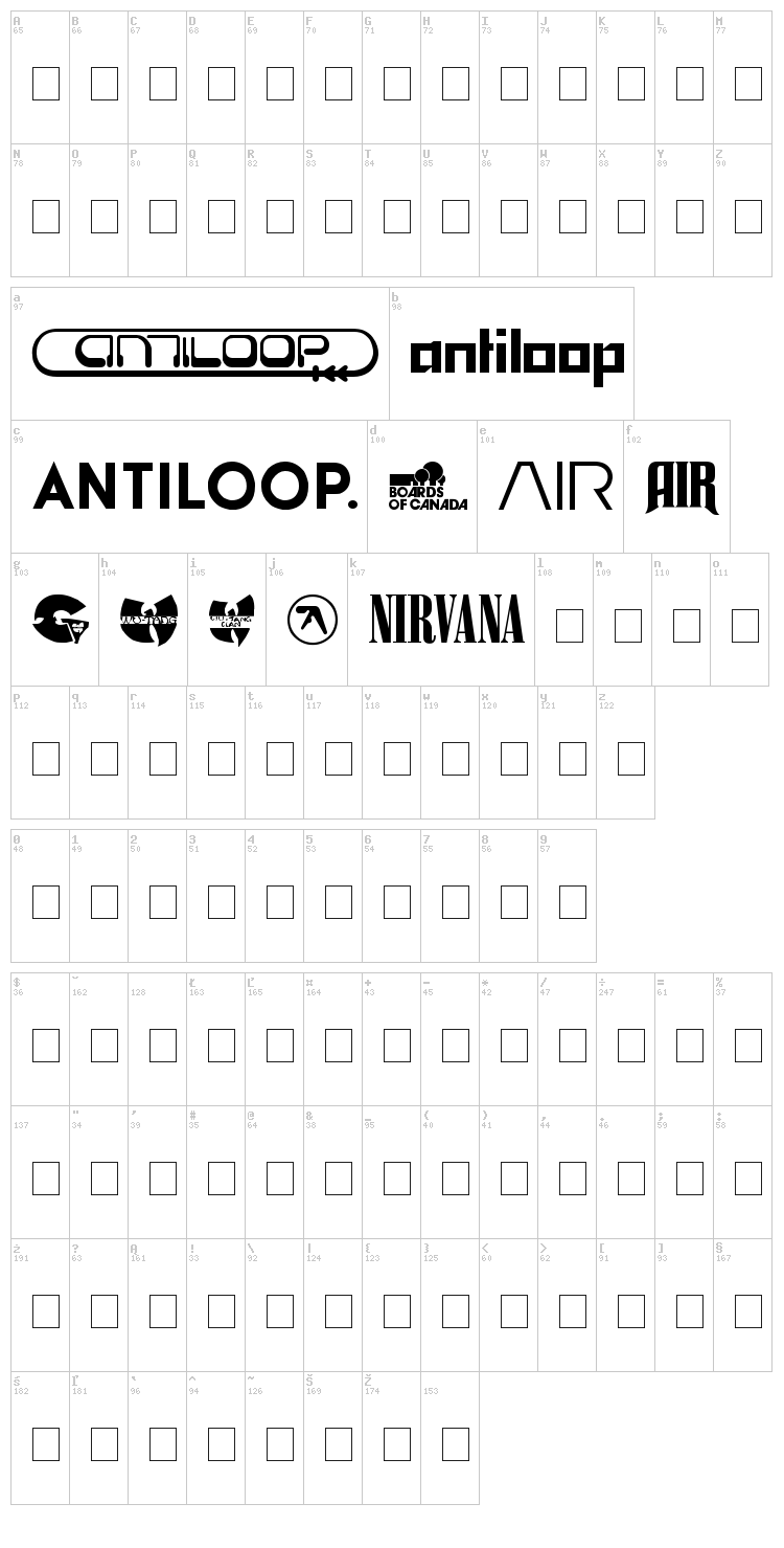 Bands & Artists font map