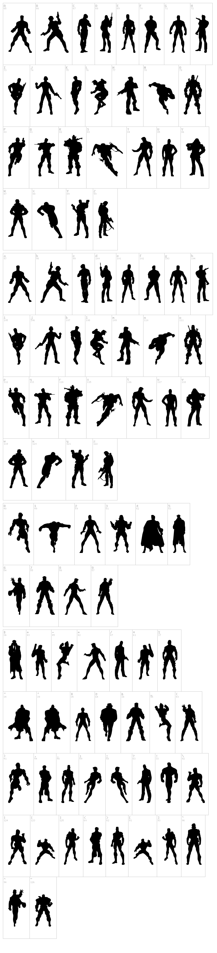 Action Men font map