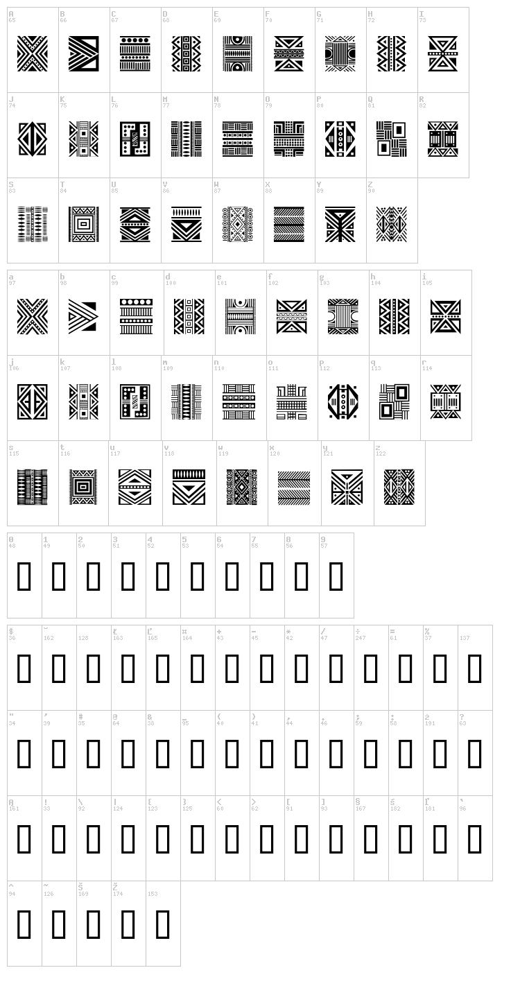 Haus Ethnik Dingbats font map