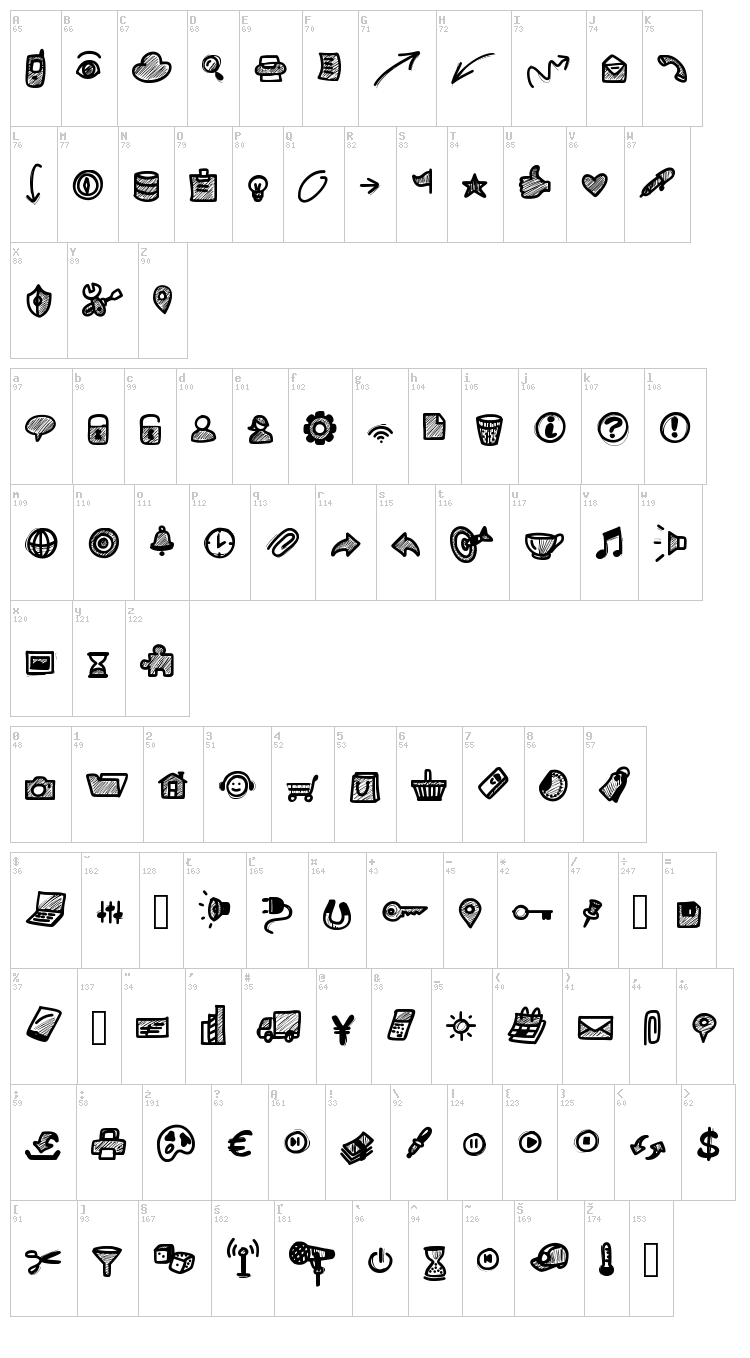 PW Small Icons font map
