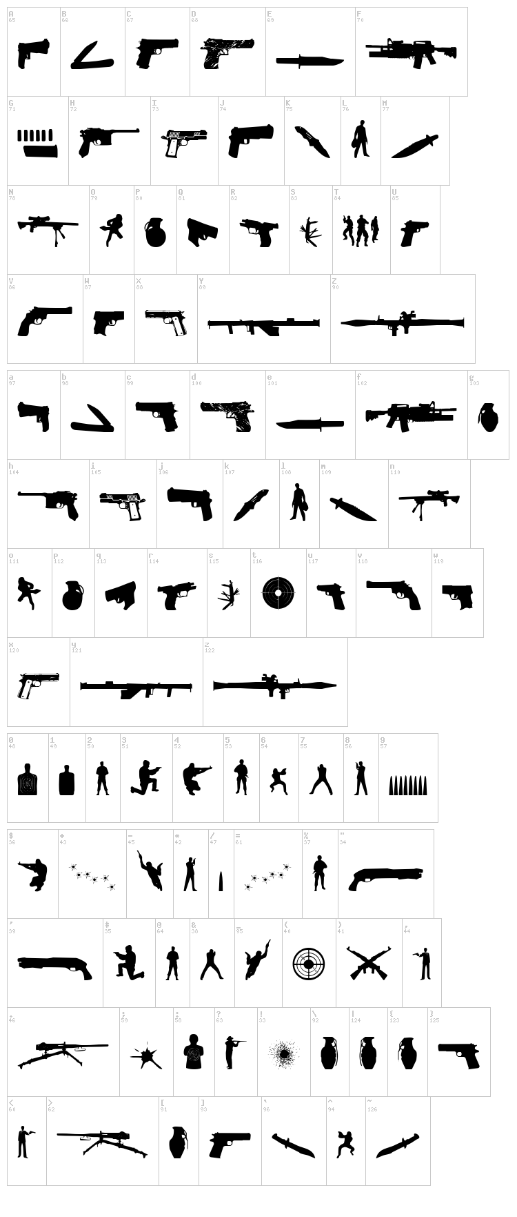 The Shooter font map